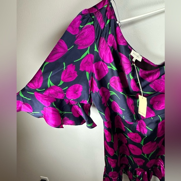 MELLODAY Pink and Navy Floral One Shoulder Ruffled Dress size Large - Picture 9 of 10